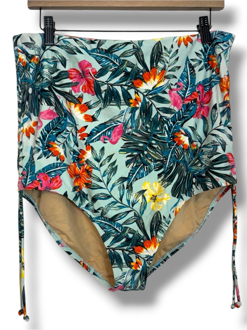 Cacique Light Blue Tropical Floral High-Waist Bikini Bottoms